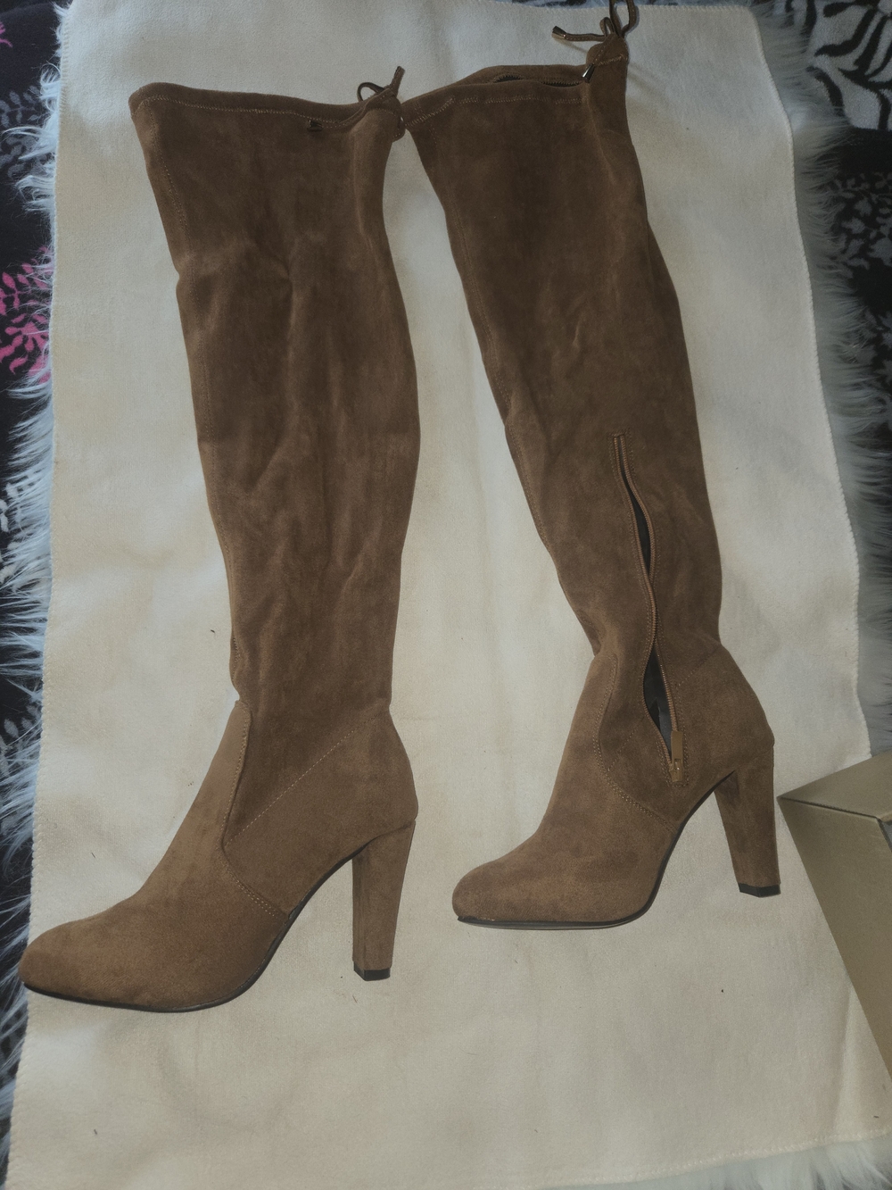 Vepose Chestnut Brown Suede Over-the-Knee Heeled Boots - Picture 4 of 7